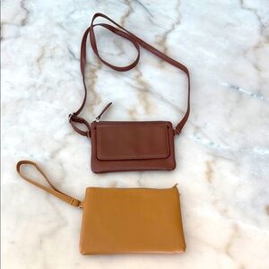 Smart Trend Brown and Tan Crossbody and Clutch Set of 2 Bags Faux Leather NWOT